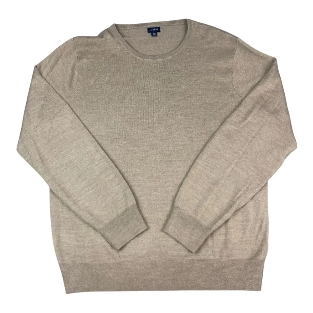 J Crew Beige Long Sleeve Sweater, Men’s XL, Merino Wool Blend
